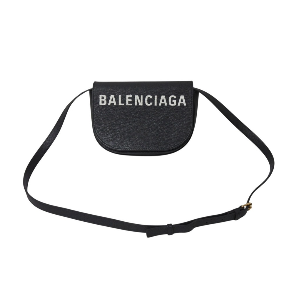 BALENCIAGA Ville Shoulder Bag Calfskin Leather Black White